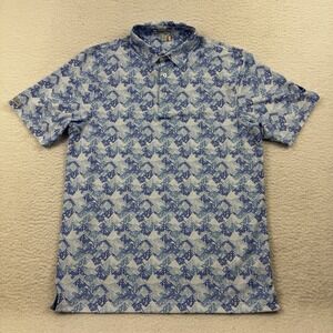 Straight Down Polo Shirt Men's Small Blue Geometric Print Mountains Golf UPF 50
